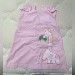 Petit Ami Baby Girl Dress with Button Sleeves and Giraffe Appliqué